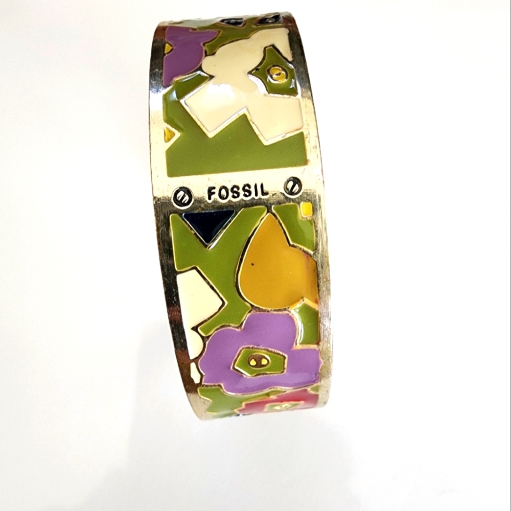 Fossil Floral Enamel Bracelet Contemporary Stainless Bangle
